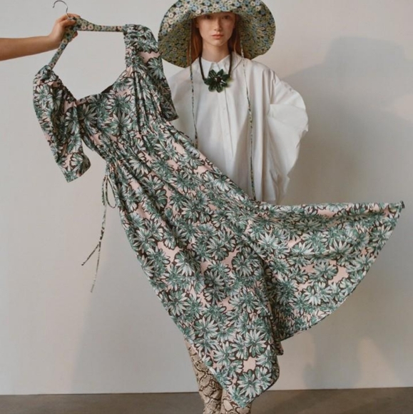 Zara floral print poplin puff sleeve dress size small - Picture 3 of 12